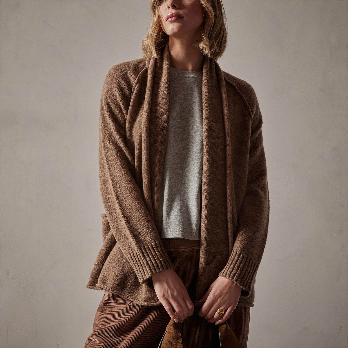 Cashmere Shawl Collar Relaxed Cardigan in Chestnut | James Perse Los Angeles