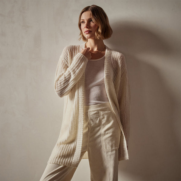 Textured Cashmere Knit Cardigan in Ivory | James Perse Los Angeles