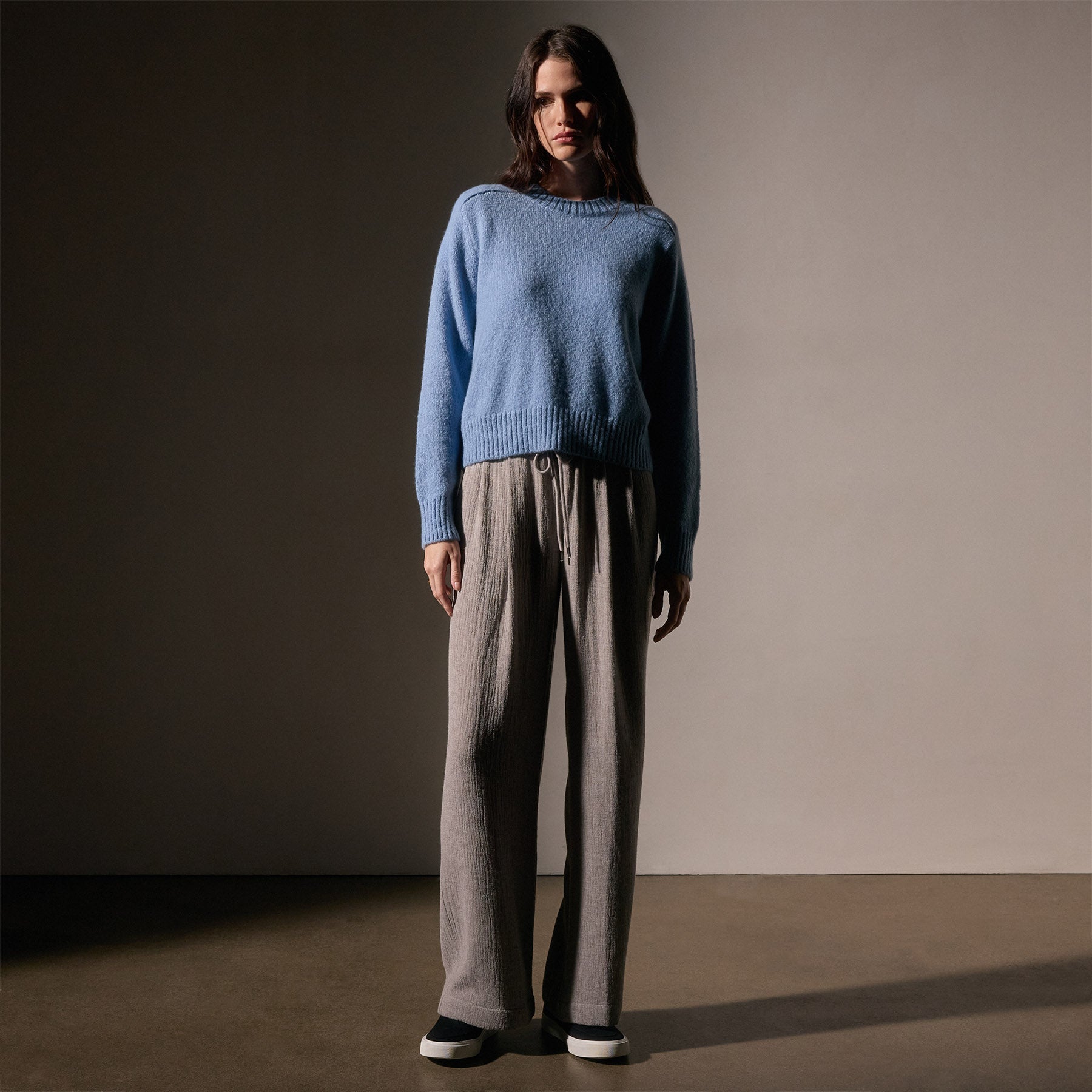 Cashmere Saddle Shoulder Crew Neck - Azure | James Perse Los Angeles