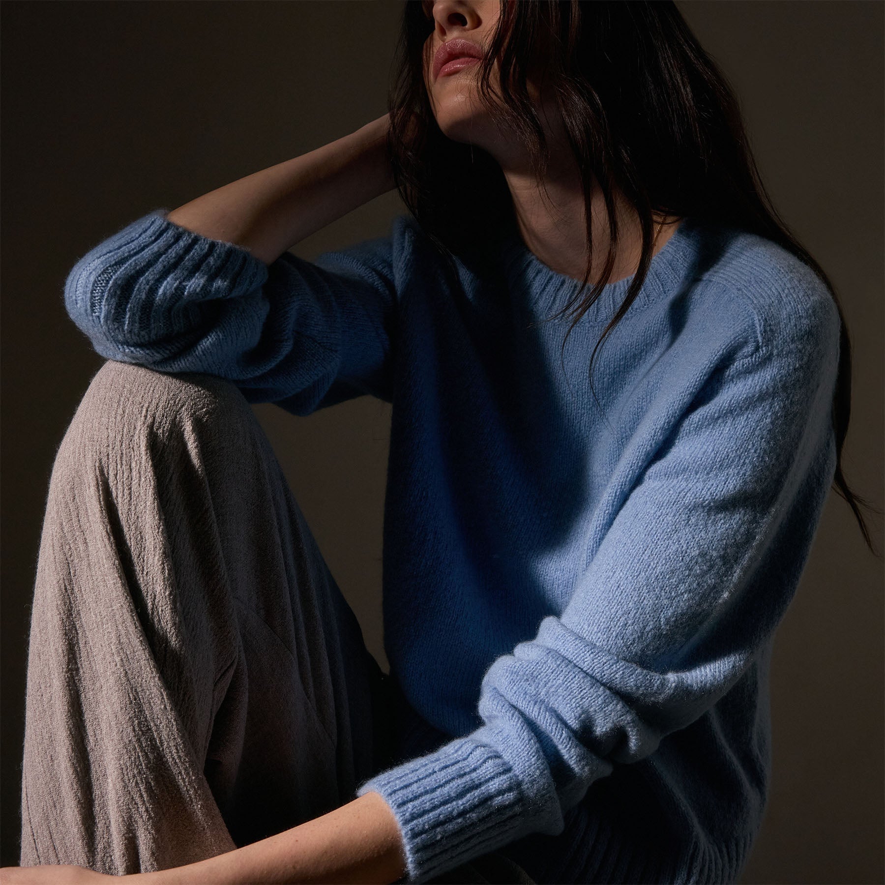 Cashmere Saddle Shoulder Crew Neck - Azure | James Perse Los Angeles