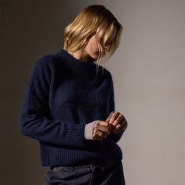 Cashmere Saddle Shoulder Crew Neck in Deep Navy | James Perse Los Angeles
