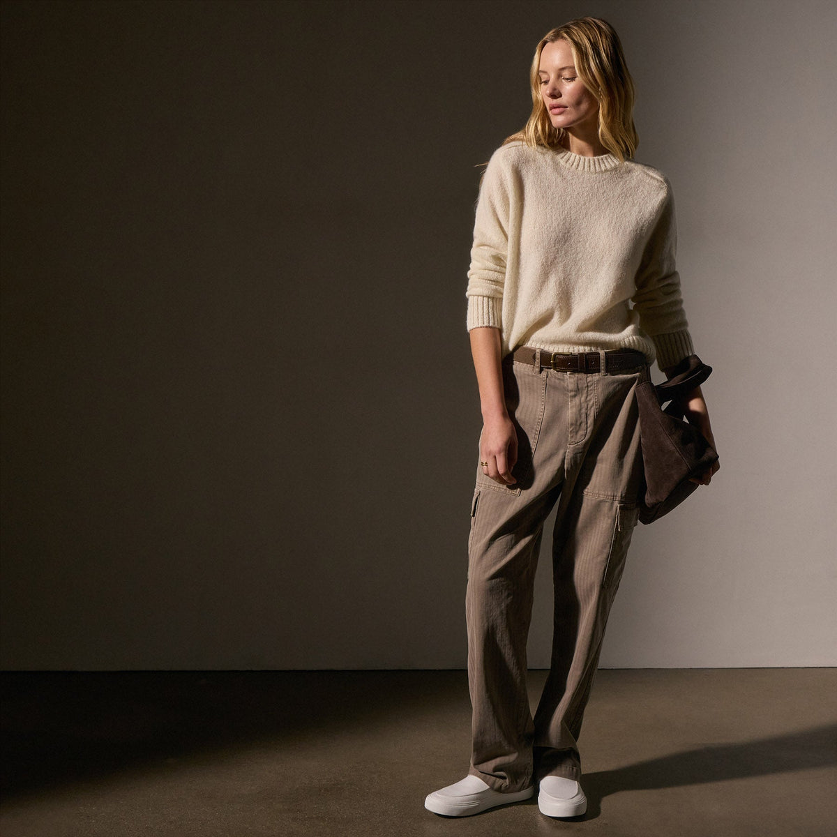 Cashmere Saddle Shoulder Crew Neck in Ivory | James Perse Los Angeles