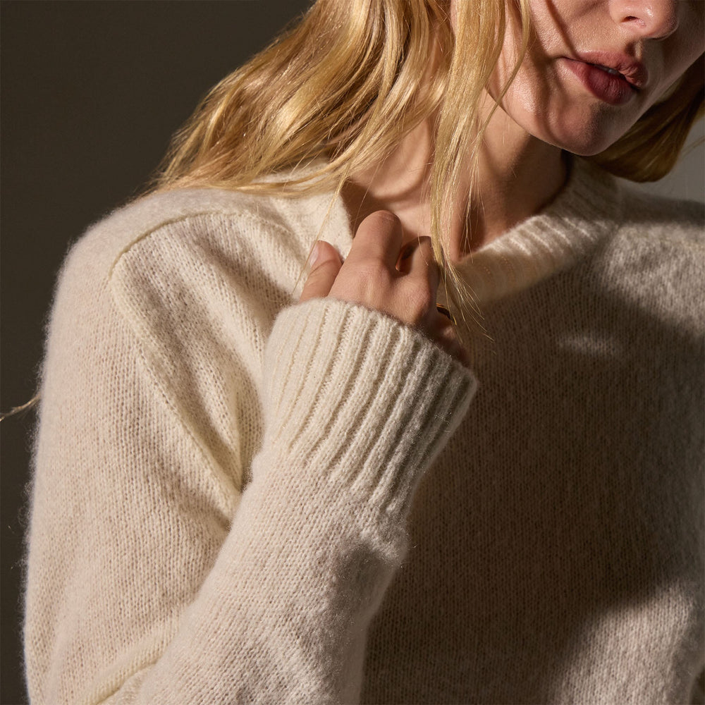 Cashmere Saddle Shoulder Crew Neck in Ivory | James Perse Los Angeles