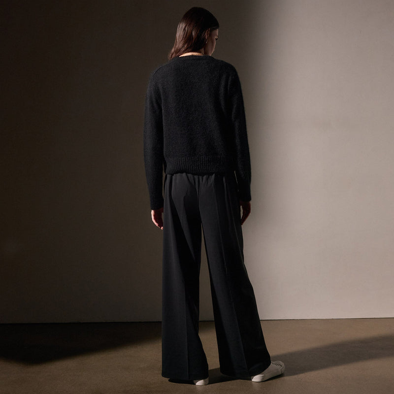 Cashmere Saddle Shoulder Crew Neck  in True Black | James Perse Los Angeles