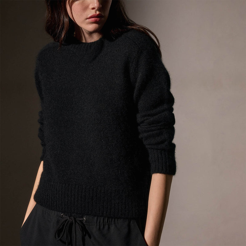 Cashmere Saddle Shoulder Crew Neck  in True Black | James Perse Los Angeles