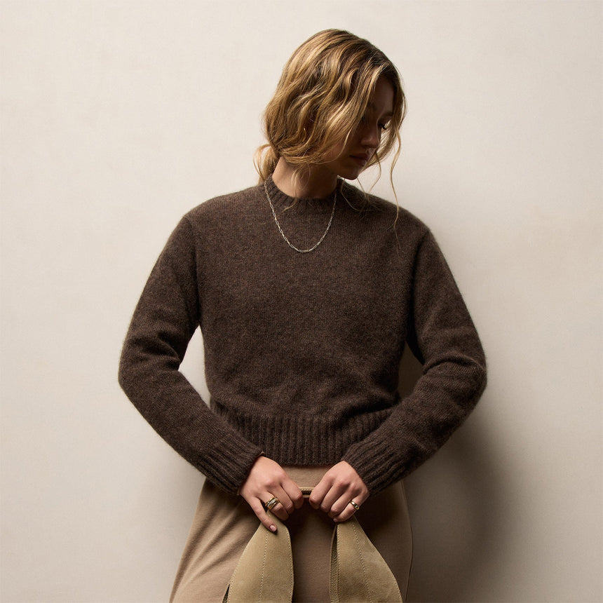 Women's Lightweight Textured Cashmere Crew Gift Set In Bark/Pale Blue | James Perse Los Angeles