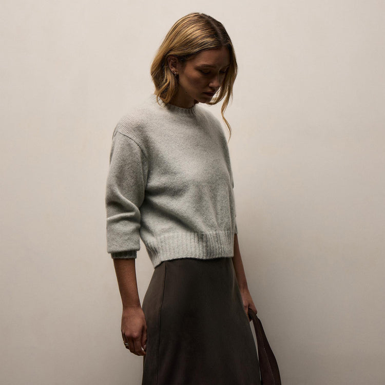 Lightweight Textured Cashmere Crew in Gypsophila | James Perse Los Angeles