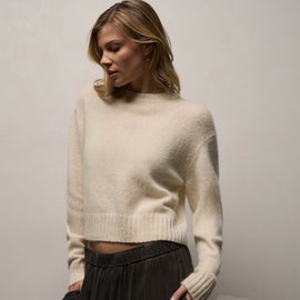 Lightweight Textured Cashmere Crew in Ivory | James Perse Los Angeles