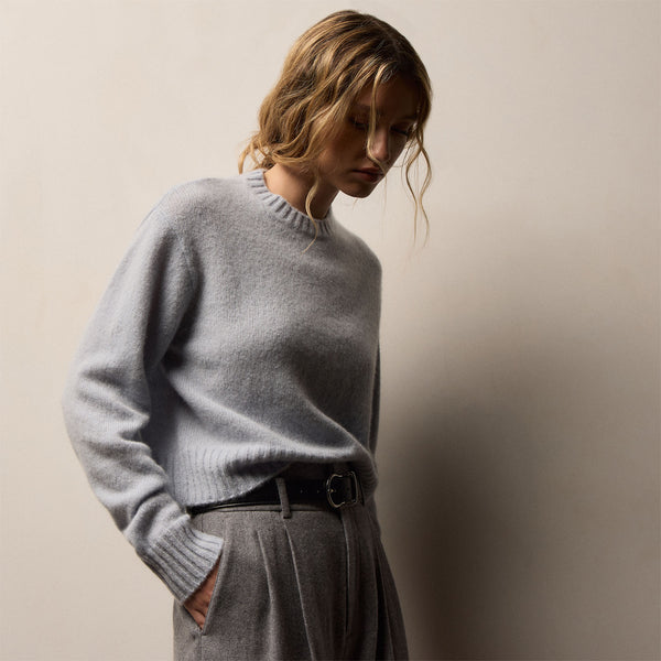 Lightweight Textured Cashmere Crew - Pale Blue