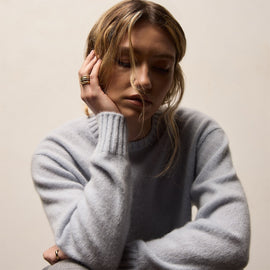 Lightweight Textured Cashmere Crew in Pale Blue | James Perse Los Angeles