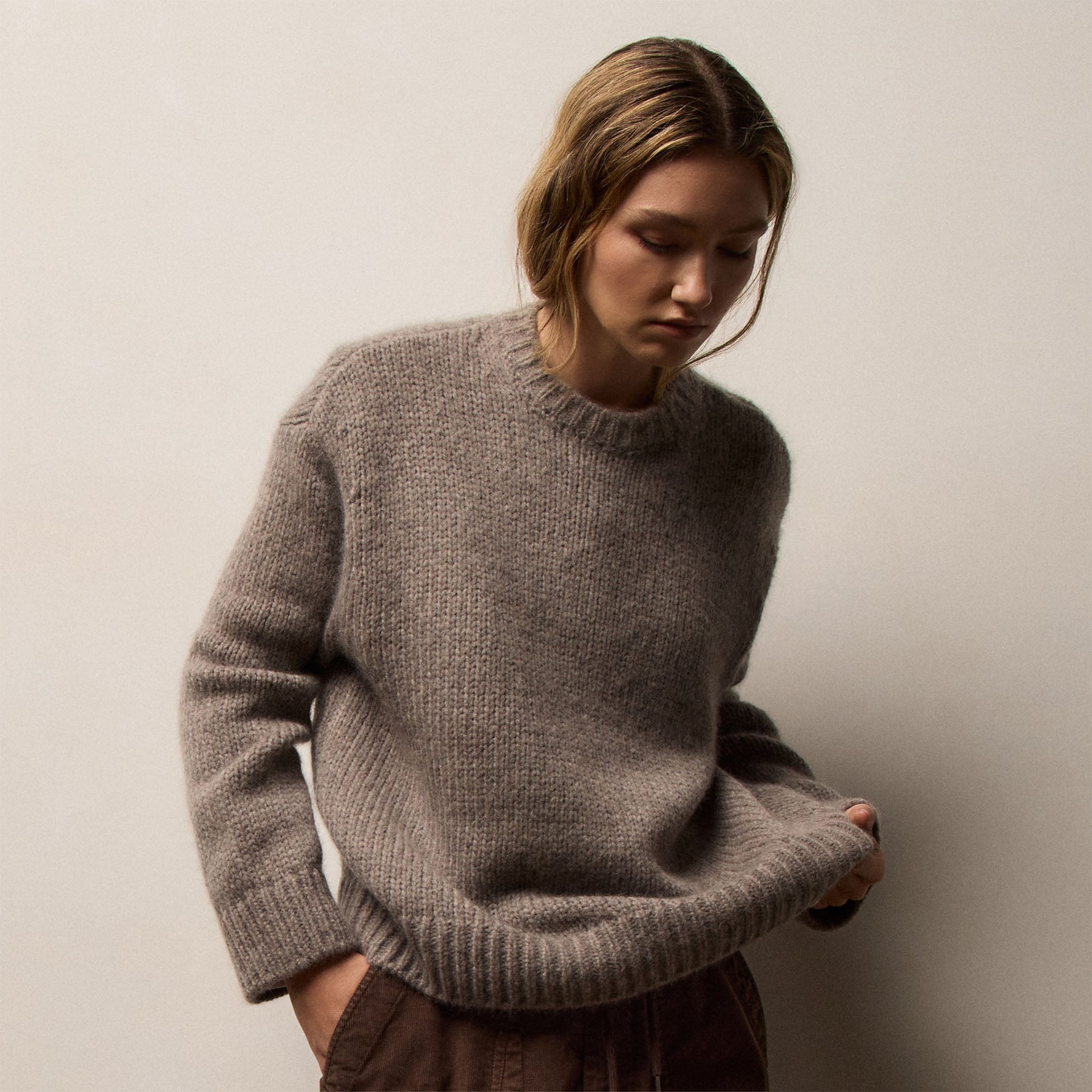 Textured Cashmere Sweater In Beige Melange | James Perse Los Angeles