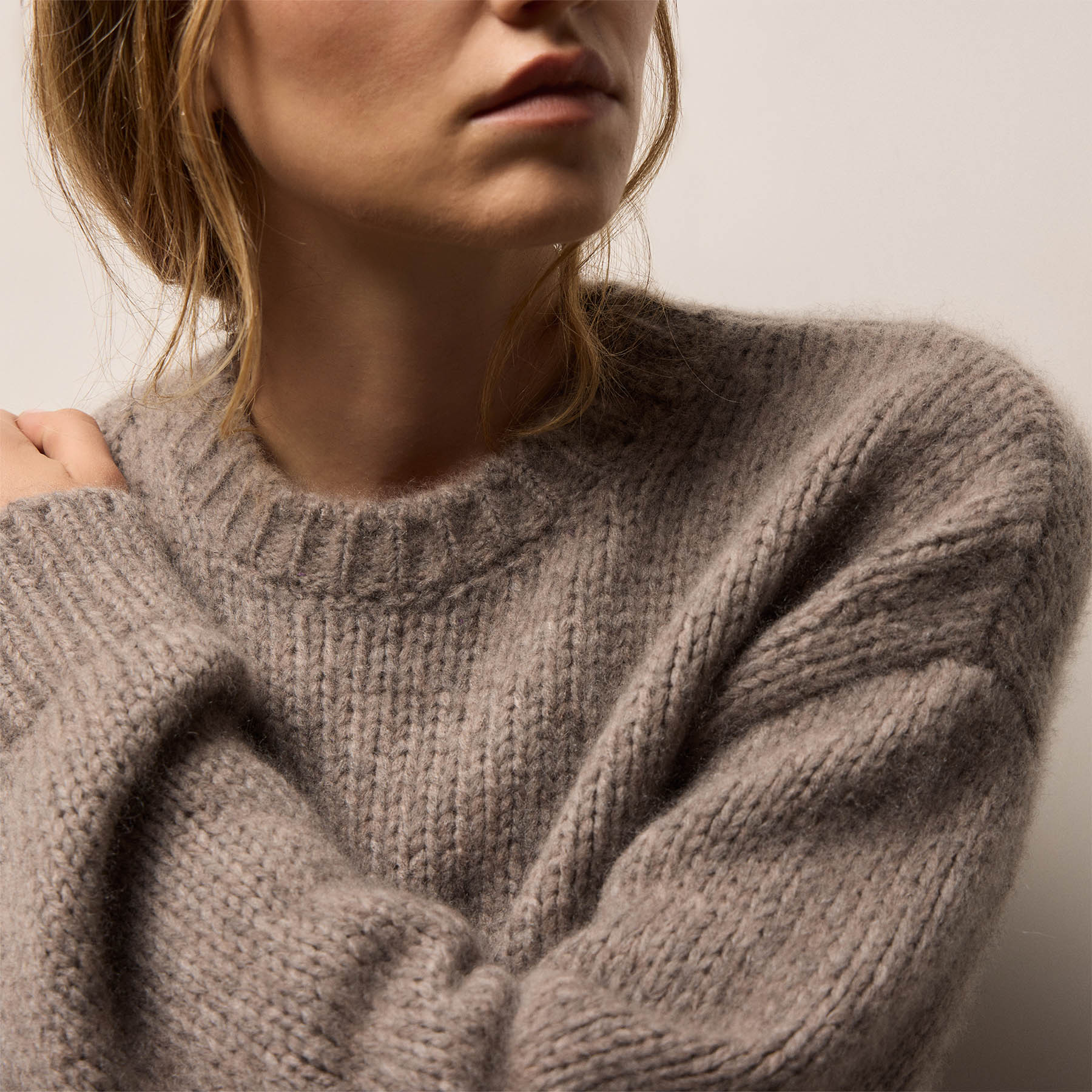 Textured Cashmere Sweater - Beige Melange | James Perse Los Angeles