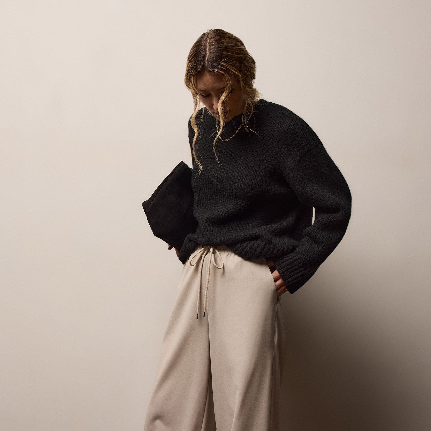 Textured Cashmere Sweater - Black | James Perse Los Angeles