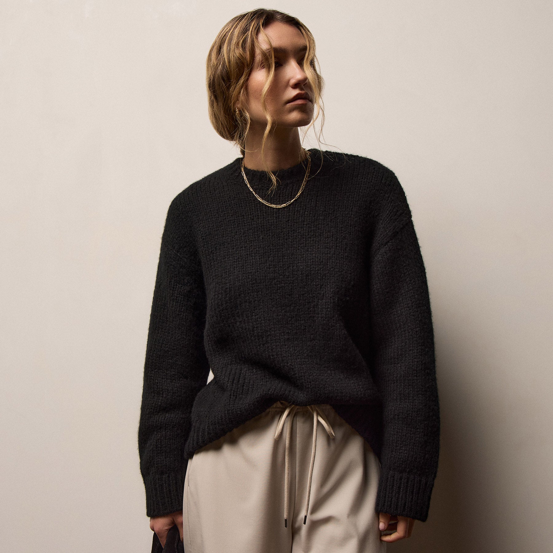 Textured Cashmere Sweater - Black | James Perse Los Angeles