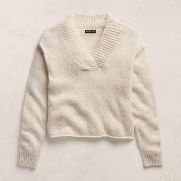 Lightweight Textured Cashmere V Neck in Ivory | James Perse Los Angeles