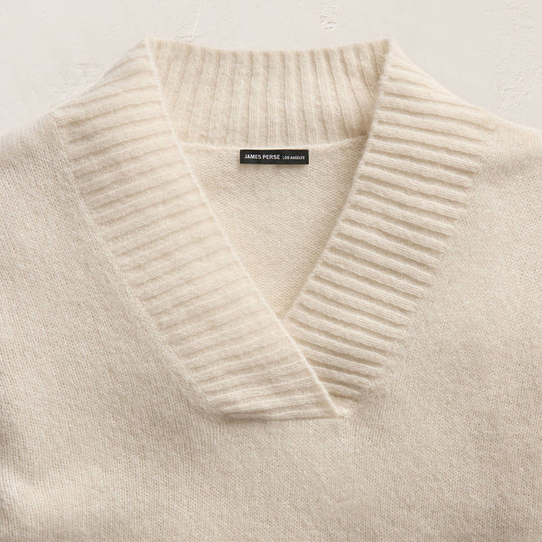 Lightweight Textured Cashmere V Neck in Ivory | James Perse Los Angeles