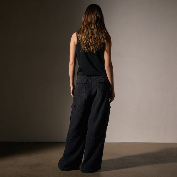 Wide Leg Linen Vscs Cargo Pant in Black | James Perse Los Angeles