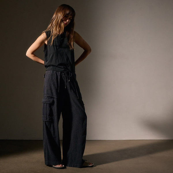 Wide Leg Linen Vscs Cargo Pant in Black | James Perse Los Angeles