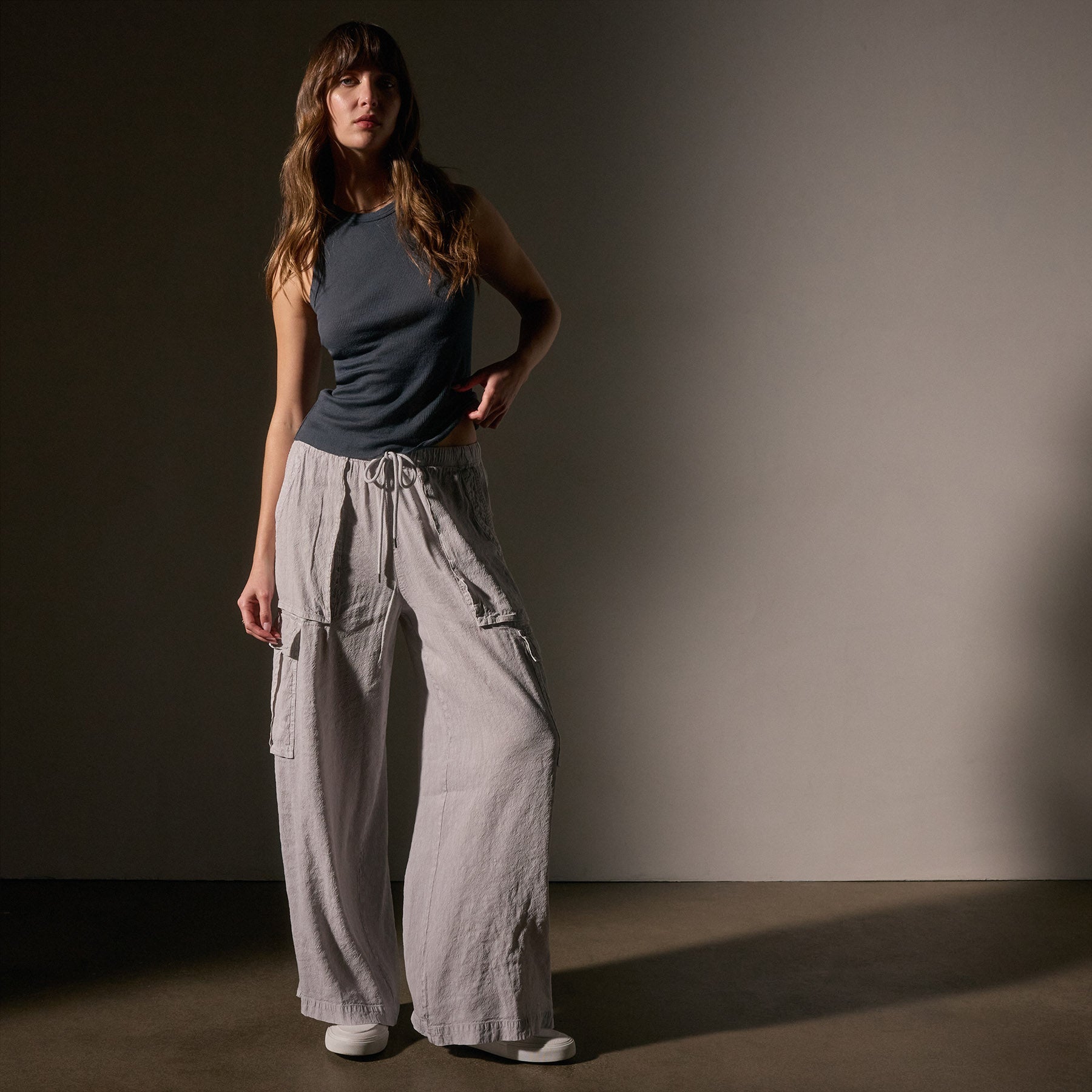 Wide Leg Linen Blend Cargo Pant - Nimbus Pigment | James Perse Los