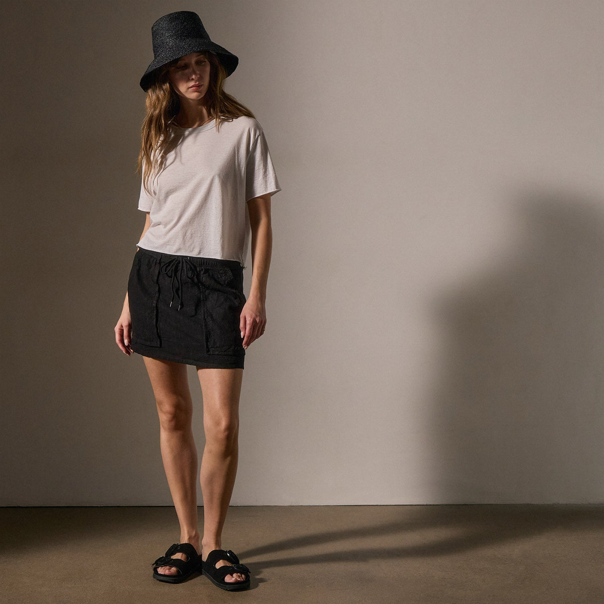 Linen Viscose Utility Skirt in Black | James Perse Los Angeles
