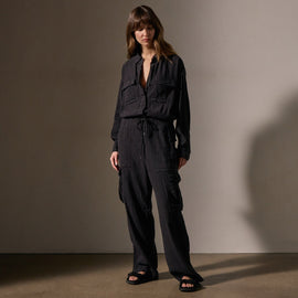 Textured Linen Viscose Jumpsuit in Black | James Perse Los Angeles