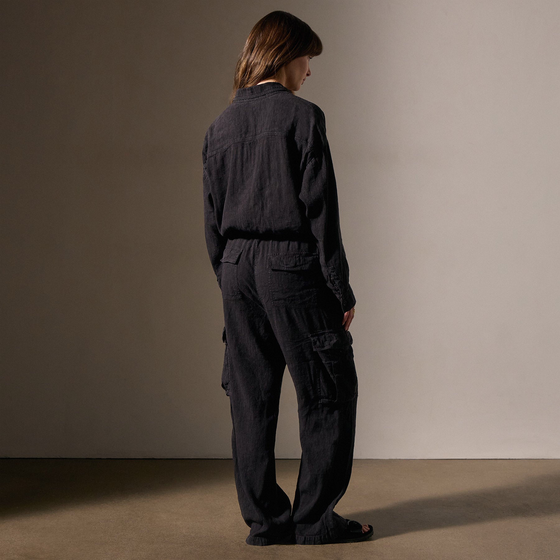 Textured Linen Viscose Jumpsuit in Black | James Perse Los Angeles