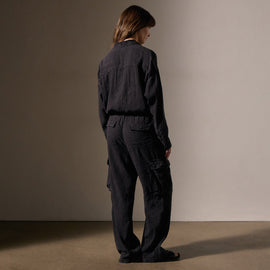 Textured Linen Viscose Jumpsuit in Black | James Perse Los Angeles