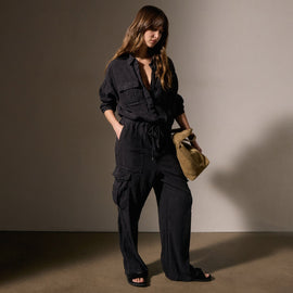 Textured Linen Viscose Jumpsuit in Black | James Perse Los Angeles