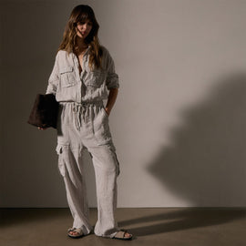 Textured Linen Viscose Jumpsuit in Nimbus Pigment | James Perse Los Angeles