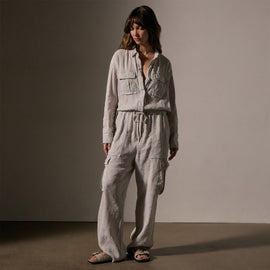 Textured Linen Viscose Jumpsuit in Nimbus Pigment | James Perse Los Angeles