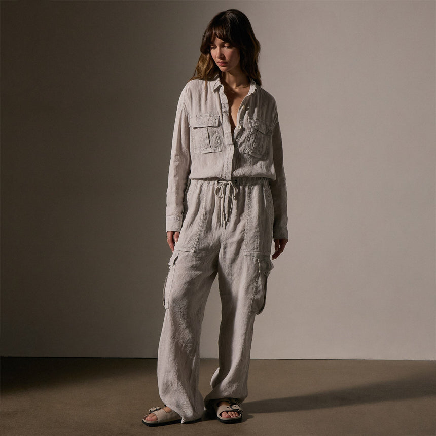 Textured Linen Viscose Jumpsuit in Nimbus Pigment | James Perse Los Angeles