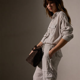 Textured Linen Viscose Jumpsuit in Nimbus Pigment | James Perse Los Angeles
