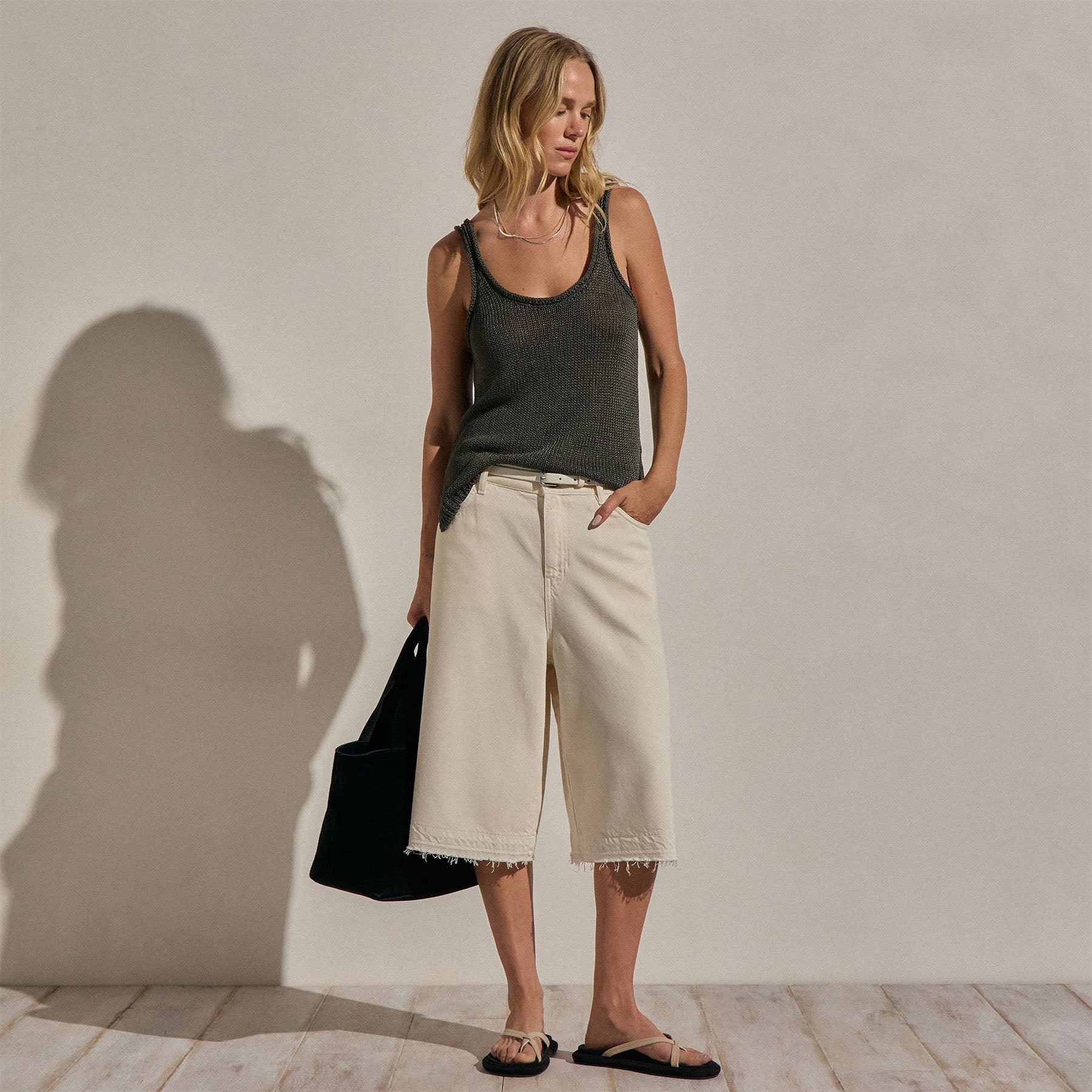 Linen Blend Sweater Tank in Dark Moss | James Perse Los Angeles