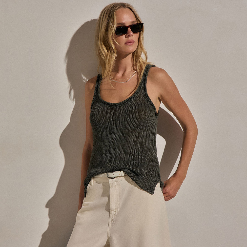 Linen Blend Sweater Tank in Dark Moss | James Perse Los Angeles