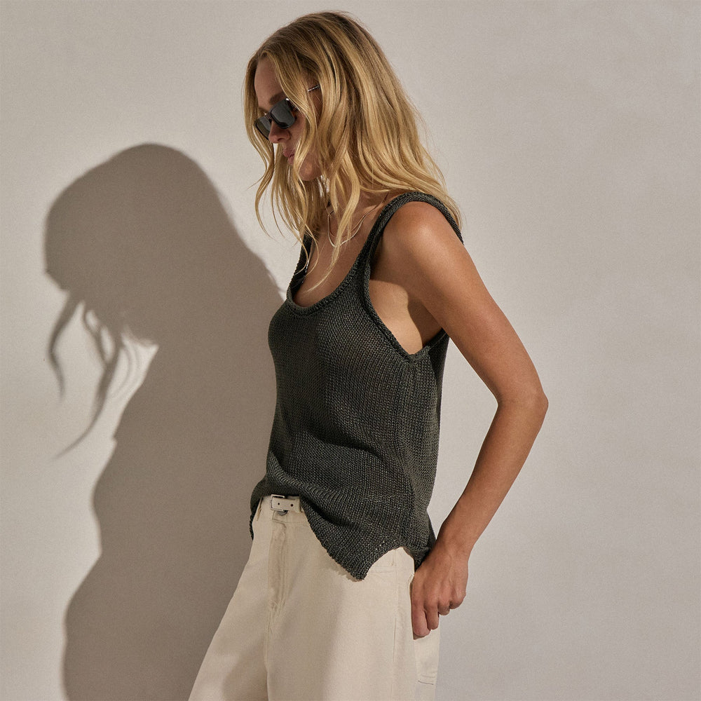 Linen Blend Sweater Tank in Dark Moss | James Perse Los Angeles