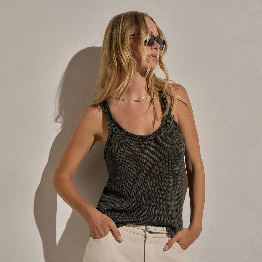 Linen Blend Sweater Tank in Dark Moss | James Perse Los Angeles