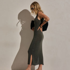 Linen Blend Sweater Tank Dress in Dark Moss | James Perse Los Angeles