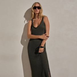 Linen Blend Sweater Tank Dress in Dark Moss | James Perse Los Angeles