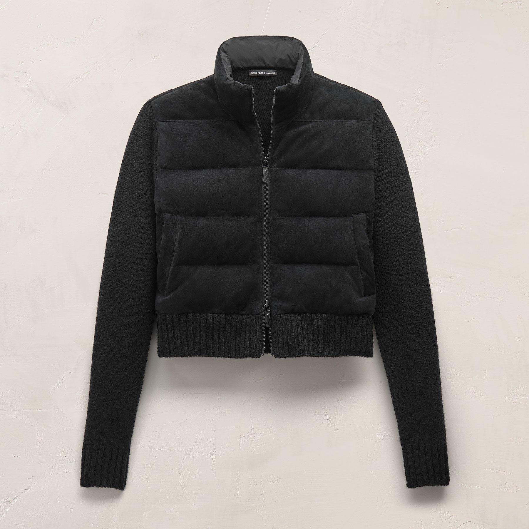 Quilted Suede Mixed Media Jacket - Black | James Perse Los Angeles