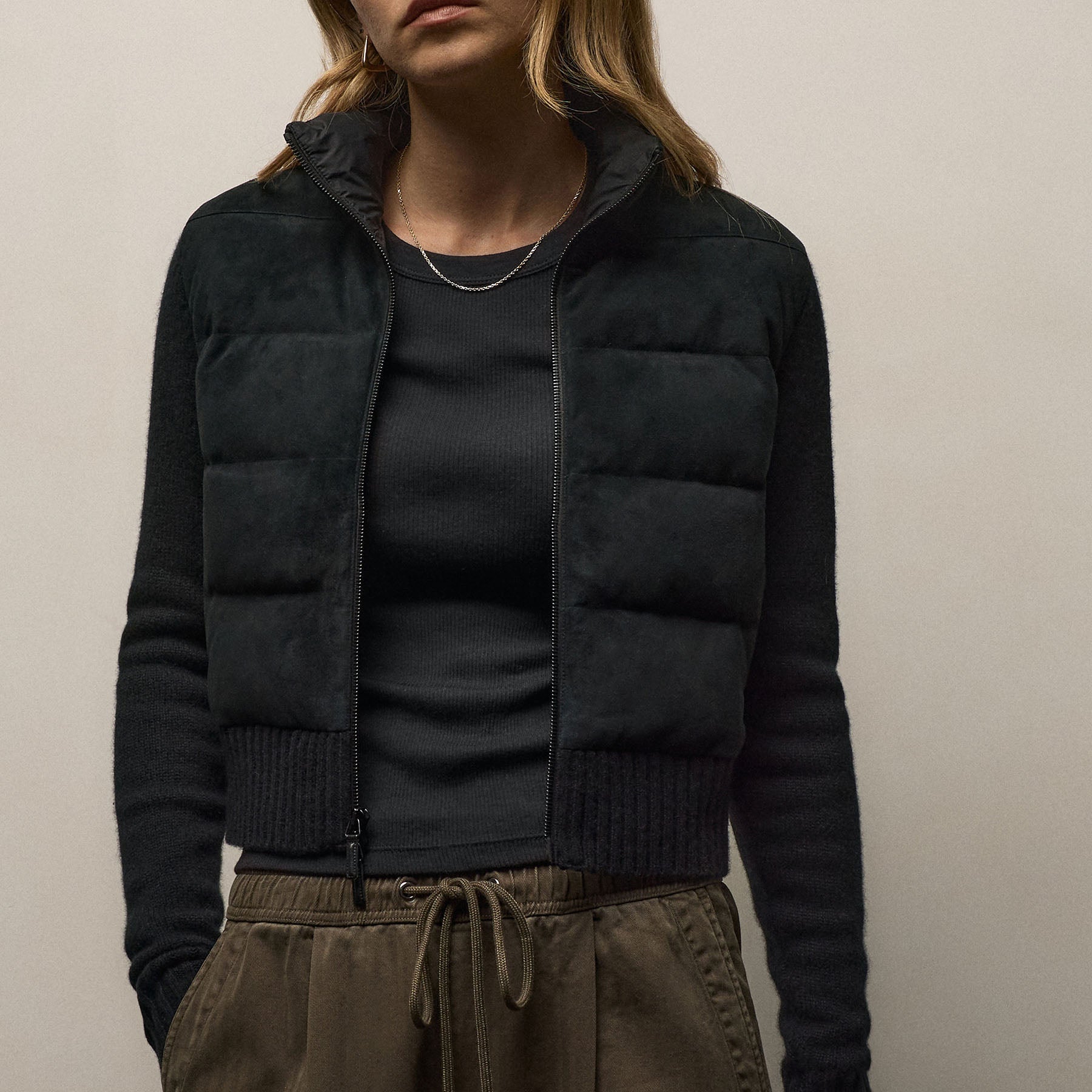 Quilted Suede Mixed Media Jacket - Black | James Perse Los Angeles