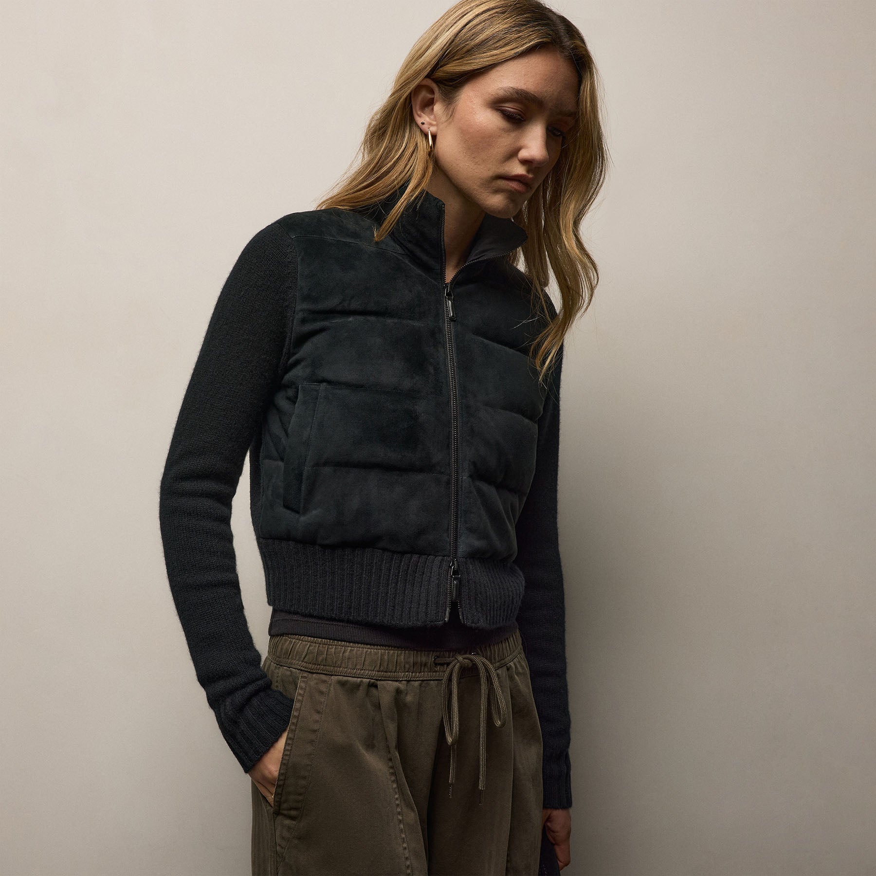 Quilted Suede Mixed Media Jacket