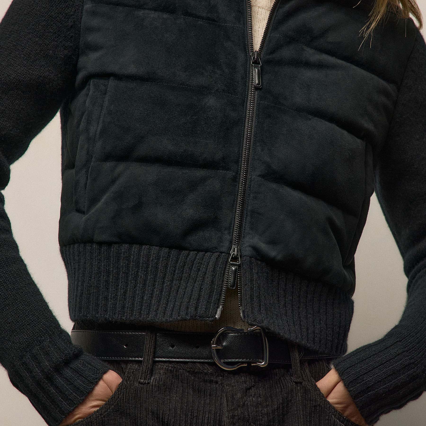 Quilted Suede Mixed Media Jacket - Black | James Perse Los Angeles