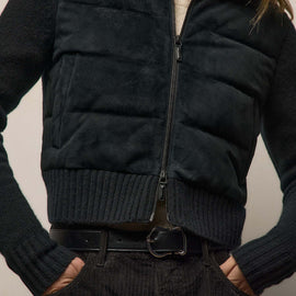 Quilted Suede Mixed Media Jacket in Black | James Perse Los Angeles