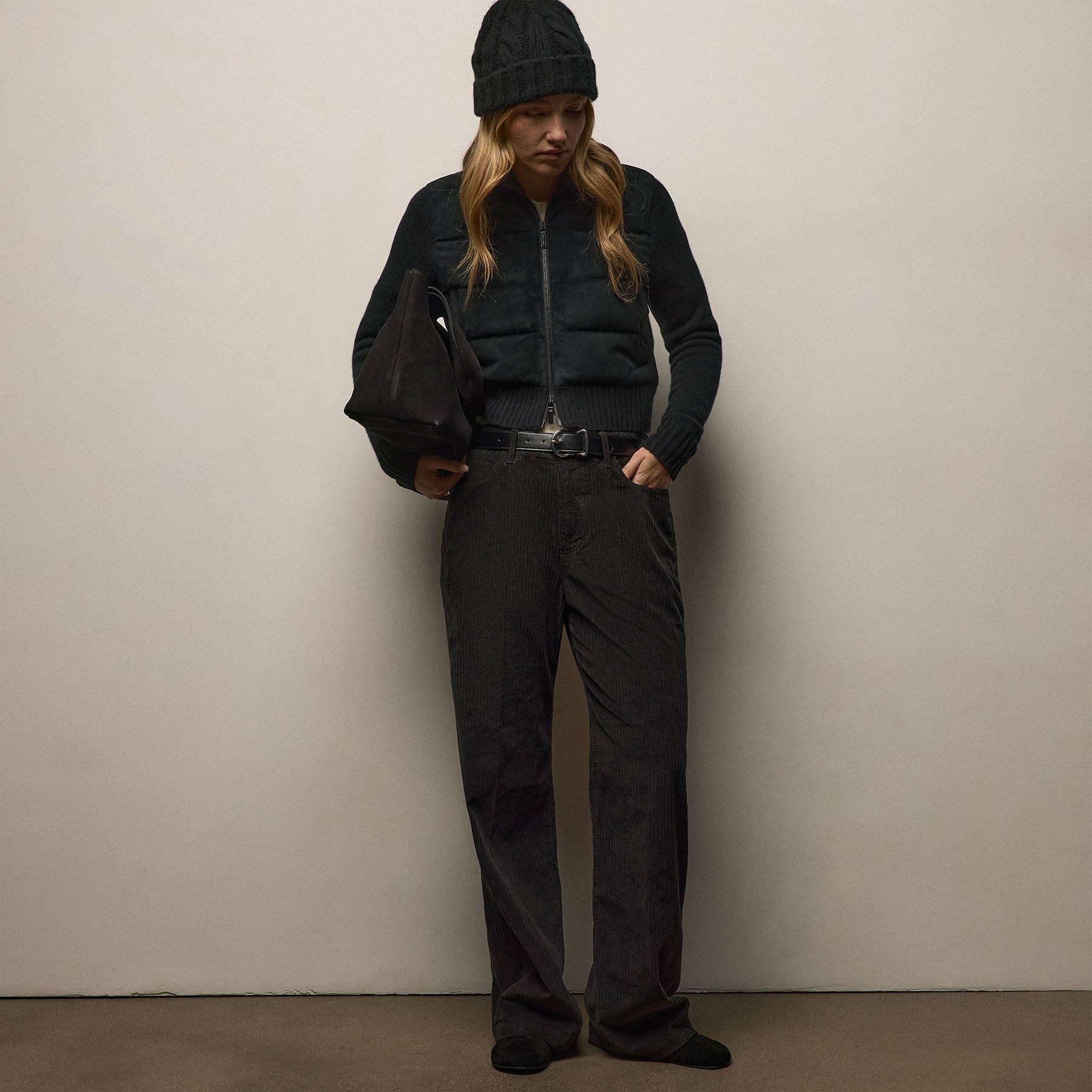 Quilted Suede Mixed Media Jacket - Black | James Perse Los Angeles