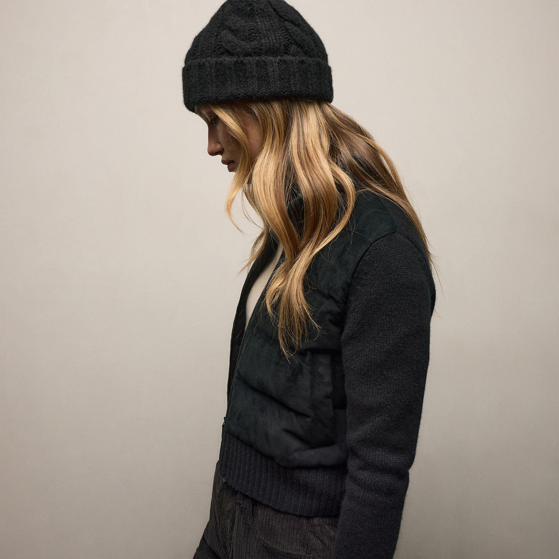 Quilted Suede Mixed Media Jacket - Black | James Perse Los Angeles