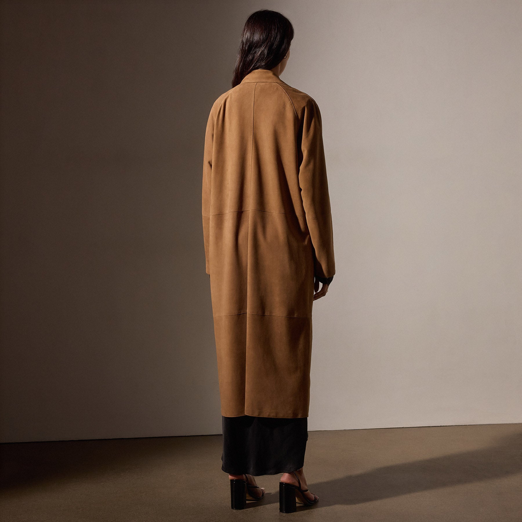 【vintage】suede long coat Womens Vintage Suede Long Coat with Belt - Double Breasted, Split