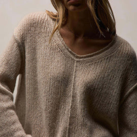 Marled Cashmere Silk V Neck Sweater in Alabaster Mix | James Perse Los Angeles
