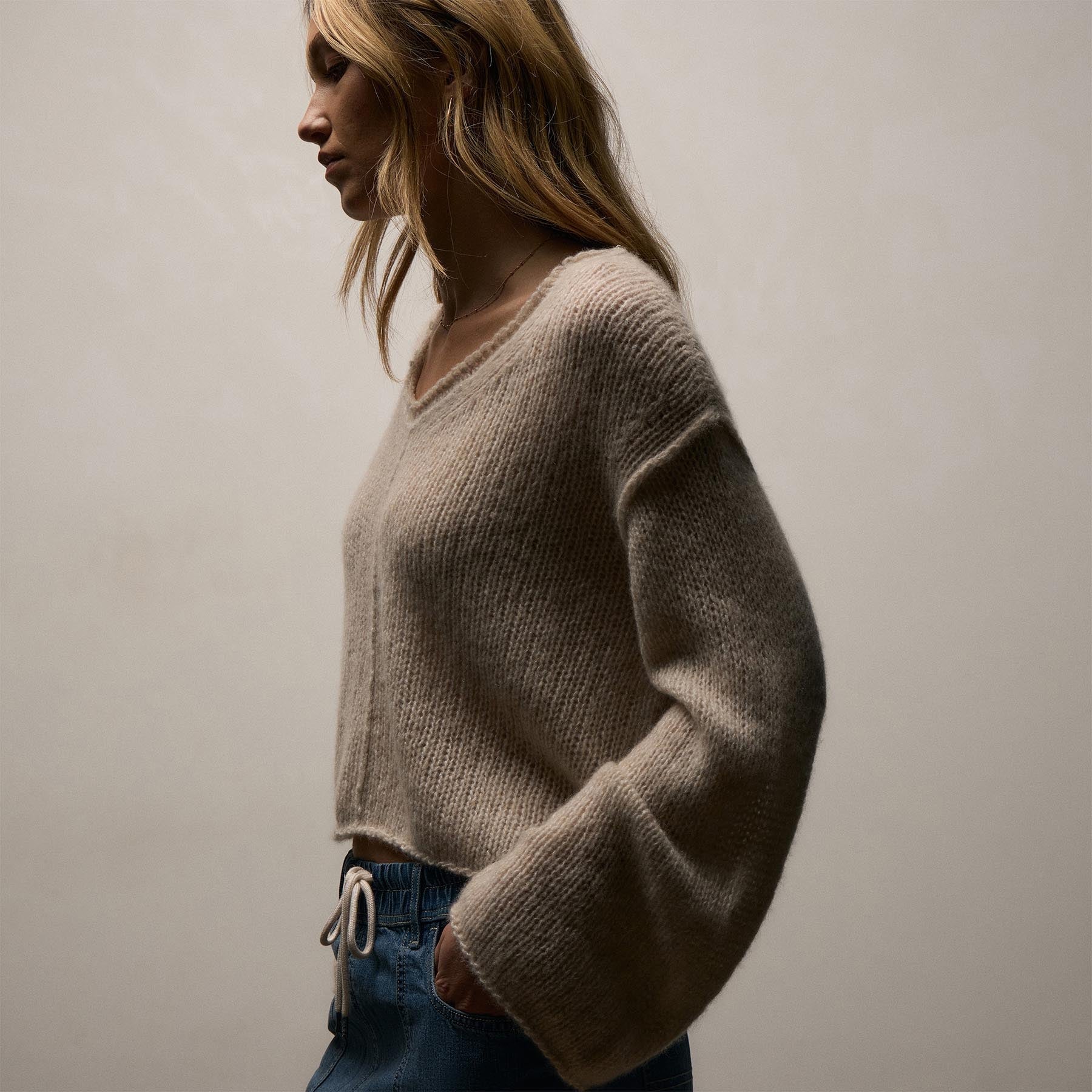 Marled Cashmere Silk V Neck Sweater in Alabaster Mix | James Perse Los Angeles