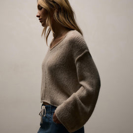 Marled Cashmere Silk V Neck Sweater in Alabaster Mix | James Perse Los Angeles