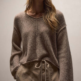 Cshmere Silk Marl Crpd V Neck in Grout Mix | James Perse Los Angeles